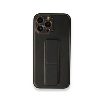 BSSM iPhone 13 Pro Coco Siyah Deri Standlı Kapak Kılıf