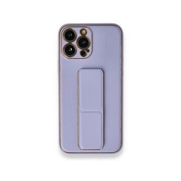 BSSM iPhone 13 Pro Max Coco Deri Standlı Kapak Lila Kılıf