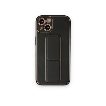 BSSM iPhone 14 Coco Deri Standlı Kapak Siyah Kılıf
