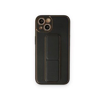 BSSM iPhone 14 Coco Deri Standlı Kapak Siyah Kılıf