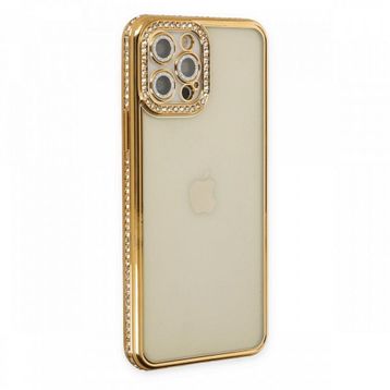 BSSM Joke Taşlı Silikon - Gold iPhone 12 Pro Kılıf