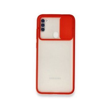 BSSM Palm Buzlu Kamera Sürgülü Silikon - Kırmızı Samsung Galaxy A11 Kılıf