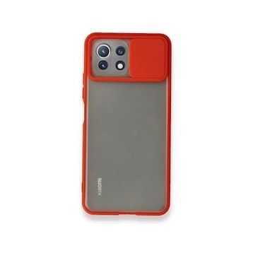 BSSM Palm Buzlu Kamera Sürgülü Silikon - Kırmızı Xiaomi Mİ 11 Lite Kılıf