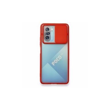 BSSM Palm Buzlu Kamera Sürgülü Silikon - Kırmızı Xiaomi Poco F3 Kılıf