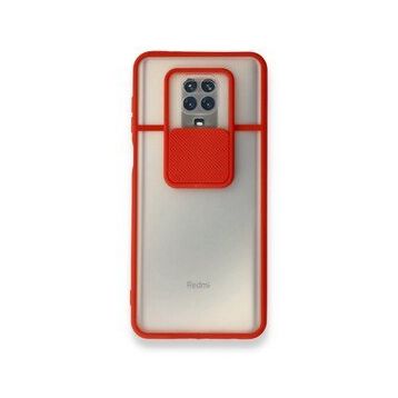 BSSM Palm Buzlu Kamera Sürgülü Silikon - Kırmızı Xiaomi Redmi Note 9 Pro Kılıf