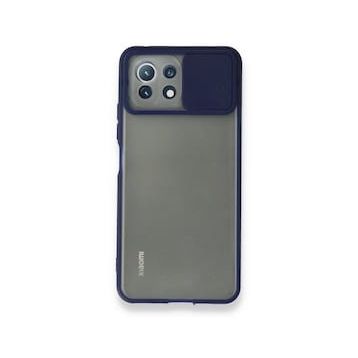 BSSM Palm Buzlu Kamera Sürgülü Silikon - Lacivert Xiaomi Mİ 11 Lite Kılıf