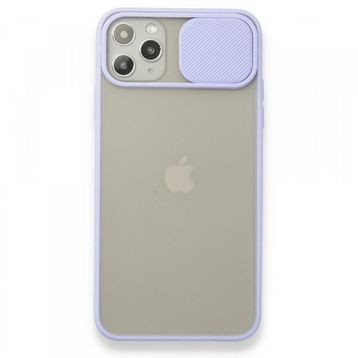 BSSM Palm Buzlu Kamera Sürgülü Silikon - Lila iPhone 11 Pro Max Kılıf