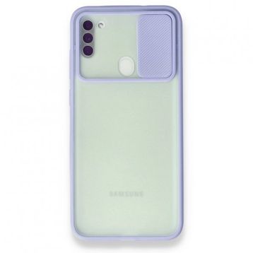 BSSM Palm Buzlu Kamera Sürgülü Silikon - Lila Samsung Galaxy A11 Kılıf