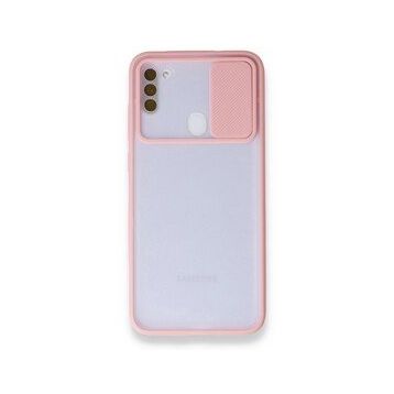 BSSM Palm Buzlu Kamera Sürgülü Silikon - Pembe Samsung Galaxy A11 Kılıf