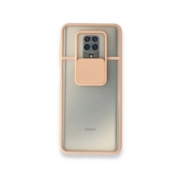 BSSM Palm Buzlu Kamera Sürgülü Silikon - Pembe Xiaomi Redmi Note 9 Pro Kılıf