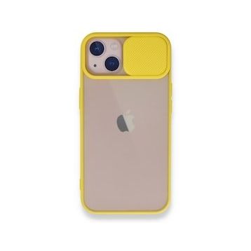 BSSM Palm Buzlu Kamera Sürgülü Silikon - Sarı iPhone 13 Kılıf