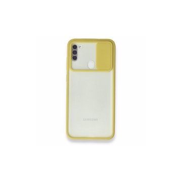 BSSM Palm Buzlu Kamera Sürgülü Silikon - Sarı Samsung Galaxy A11 Kılıf