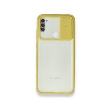 BSSM Palm Buzlu Kamera Sürgülü Silikon - Sarı Samsung Galaxy A11 Kılıf