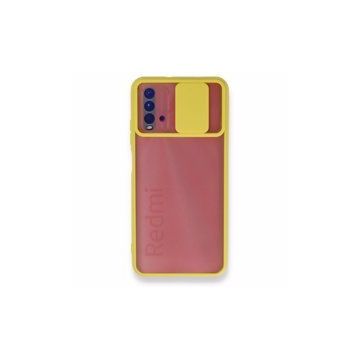 BSSM Palm Buzlu Kamera Sürgülü Silikon - Sarı Xiaomi Redmi 9T Kılıf