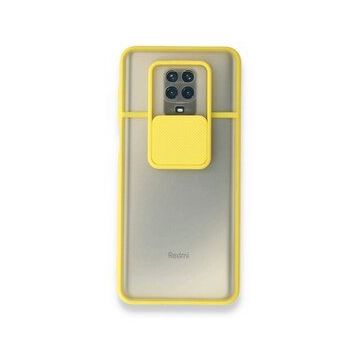 BSSM Palm Buzlu Kamera Sürgülü Silikon - Sarı Xiaomi Redmi Note 9 Pro Kılıf