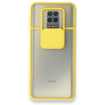 BSSM Palm Buzlu Kamera Sürgülü Silikon - Sarı Xiaomi Redmi Note 9 Pro Kılıf