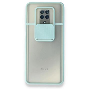 BSSM Palm Buzlu Kamera Sürgülü Silikon - Turkuaz Xiaomi Redmi Note 9 Pro Kılıf