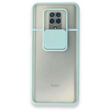 BSSM Palm Buzlu Kamera Sürgülü Silikon - Turkuaz Xiaomi Redmi Note 9 Pro Kılıf