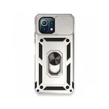 BSSM Pars Lens Yüzüklü Silikon - Gümüş Xiaomi Mİ 11 Lite Kılıf