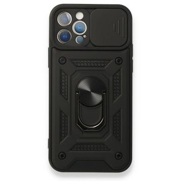 BSSM Pars Lens Yüzüklü Silikon - Siyah iPhone 12 Pro Kılıf