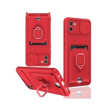 BSSM Samsung Galaxy A03 Zuma Kartvizitli Yüzüklü Silikon Kırmızı Kılıf