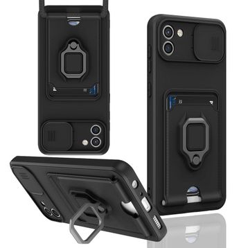 BSSM Samsung Galaxy A03 Zuma Kartvizitli Yüzüklü Silikon Siyah Kılıf