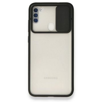 BSSM Samsung Galaxy A11 Palm Buzlu Kamera Sürgülü Silikon Siyah Kılıf