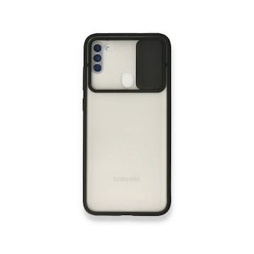 BSSM Samsung Galaxy A11 Palm Buzlu Kamera Sürgülü Silikon Siyah Kılıf