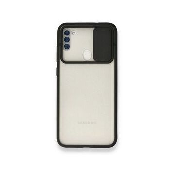 BSSM Samsung Galaxy A11 Palm Buzlu Kamera Sürgülü Silikon Siyah Kılıf