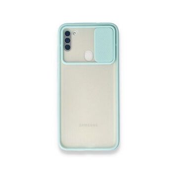 BSSM Samsung Galaxy A11 Palm Buzlu Kamera Sürgülü Silikon Turkuaz Kılıf