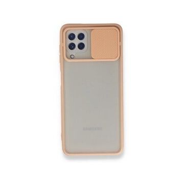BSSM Samsung Galaxy A22 Palm Buzlu Kamera Sürgülü Silikon Pembe Kılıf