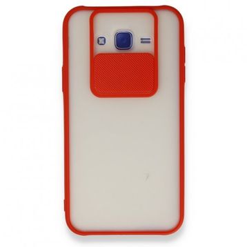 BSSM Samsung Galaxy J7 Palm Buzlu Kamera Sürgülü Silikon - Kırmızı Kılıf