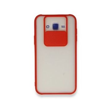 BSSM Samsung Galaxy J7 Palm Buzlu Kamera Sürgülü Silikon - Kırmızı Kılıf