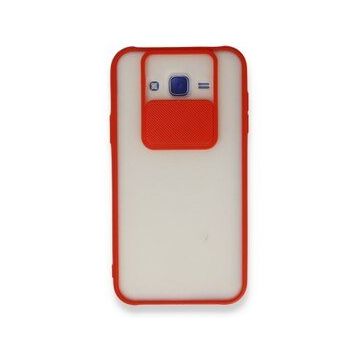 BSSM Samsung Galaxy J7 Palm Buzlu Kamera Sürgülü Silikon - Kırmızı Kılıf