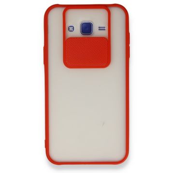 BSSM Samsung Galaxy J7 Palm Buzlu Kamera Sürgülü Silikon - Kırmızı Kılıf