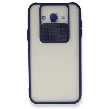 BSSM Samsung Galaxy J7 Palm Buzlu Kamera Sürgülü Silikon - Lacivert Kılıf
