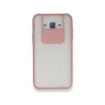 BSSM Samsung Galaxy J7 Palm Buzlu Kamera Sürgülü Silikon - Pembe Kılıf