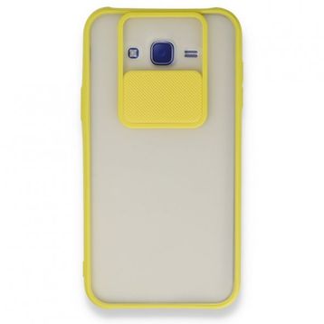 BSSM Samsung Galaxy J7 Palm Buzlu Kamera Sürgülü Silikon - Sarı Kılıf