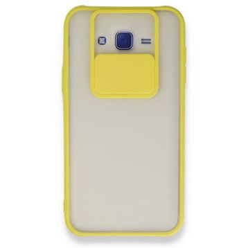 BSSM Samsung Galaxy J7 Palm Buzlu Kamera Sürgülü Silikon - Sarı Kılıf