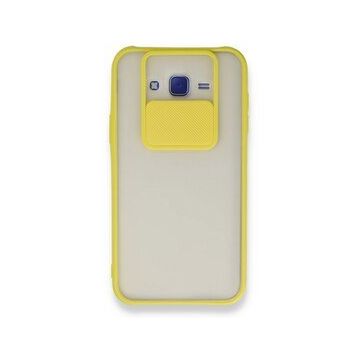BSSM Samsung Galaxy J7 Palm Buzlu Kamera Sürgülü Silikon - Sarı Kılıf