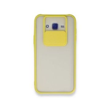 BSSM Samsung Galaxy J7 Palm Buzlu Kamera Sürgülü Silikon - Sarı Kılıf