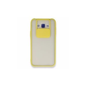BSSM Samsung Galaxy J7 Palm Buzlu Kamera Sürgülü Silikon - Sarı Kılıf
