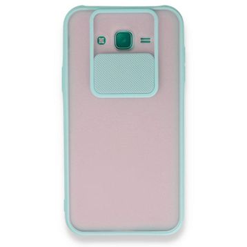 BSSM Samsung Galaxy J7 Palm Buzlu Kamera Sürgülü Silikon - Turkuaz Kılıf