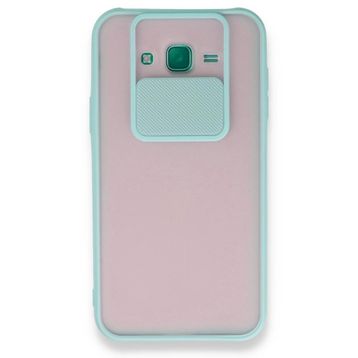 BSSM Samsung Galaxy J7 Palm Buzlu Kamera Sürgülü Silikon - Turkuaz Kılıf