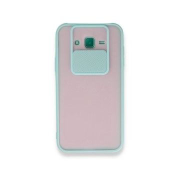 BSSM Samsung Galaxy J7 Palm Buzlu Kamera Sürgülü Silikon - Turkuaz Kılıf