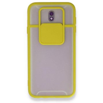 BSSM Samsung Galaxy J7 Pro J730 Palm Buzlu Kamera Sürgülü Silikon Sarı Kılıf
