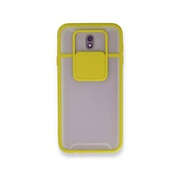 BSSM Samsung Galaxy J7 Pro J730 Palm Buzlu Kamera Sürgülü Silikon Sarı Kılıf