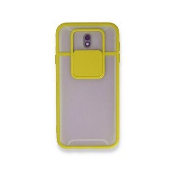BSSM Samsung Galaxy J7 Pro J730 Palm Buzlu Kamera Sürgülü Silikon Sarı Kılıf