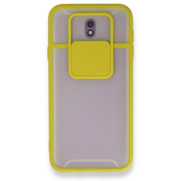 BSSM Samsung Galaxy J7 Pro J730 Palm Buzlu Kamera Sürgülü Silikon Sarı Kılıf