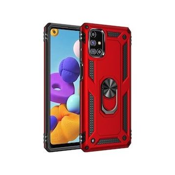 BSSM Samsung Galaxy M31S Sofya Yüzüklü Silikon Kapak Kırmızı Kılıf